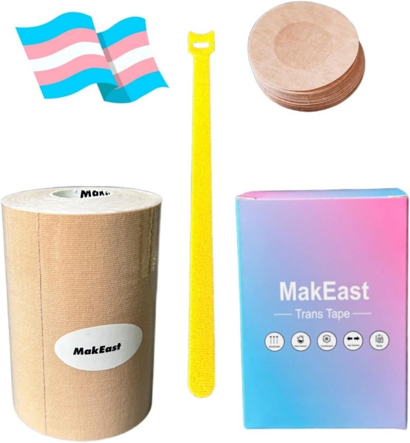 MakEast Trans Tape for Transitioning Extra Wide Chest Binding Tape Latex Free FTM Chest Binder with Nipple Covers - Image 1
